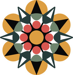 Geometric mandala pattern with circles and triangles on white