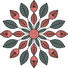 Stylized floral mandala design with leaves and geometric pattern