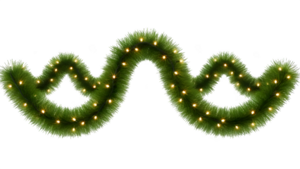 Festive letter w shaped from evergreen branches illuminated with warm white christmas lights on black