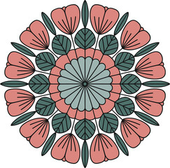 Elegant stylized floral mandala pattern with soft color palette