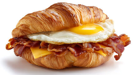 Savory croissant breakfast sandwich with fried egg and bacon