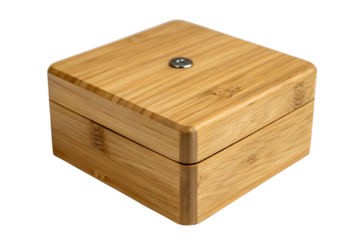 Minimalist square bamboo storage box with natural wood grain texture, perfect for eco-conscious home organization and elegant small item containment solutions