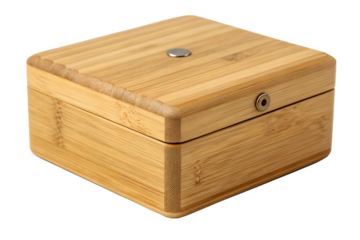 Square bamboo box with a smooth surface and natural wood grain, featuring a secure metal clasp, ideal for elegant storage, gift presentation, or jewelry organization