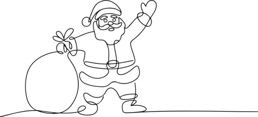 Continuous one line drawing of Santa Claus. Represents the joy and magic of Christmas. Hand drawn vector illustration for holiday greeting. one line Icon drawing