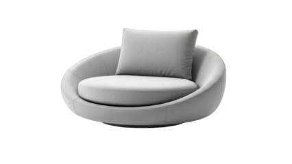 Modern Gray Swivel Chair with Pillow on White Background