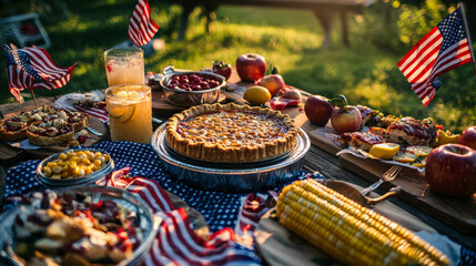 Independence Day Picnic with Classic Summer Food at Sunset