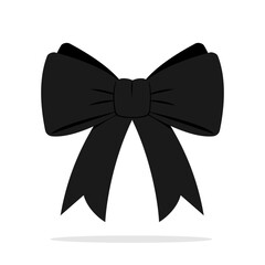 Black bow ribbon isolated on white background. Gift bow. Vector illustration
