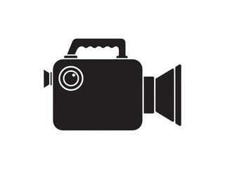 Vintage film video camera icon silhouette, classic movie recording device