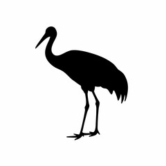 Obraz premium Elegant black crane silhouette standing gracefully, showcasing long legs, neck, and pointed beak.