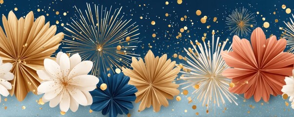 Abstract blue and gold wave design with glittering textures for festive background and celebration artwork