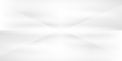 Wall and floor mockup. Empty white room. Wide wall with light effect. Interior template with wooden floor. Clean living space template. Vector illustration.