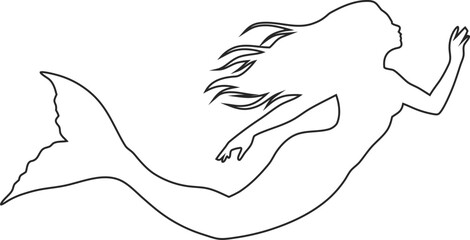 Fantasy mermaid outline icon in smooth vector lines, great for children’s designs and fairy-tale themes.