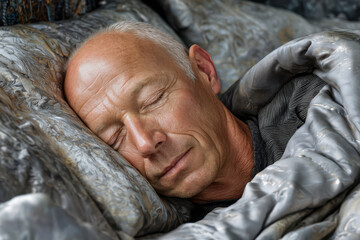 Man sleeping peacefully under cozy blanket during the day