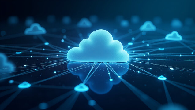 Dynamic image featuring robust cloud computing network with advanced digital connectivity and integrated IT infrastructure supporting high performance digital ecosystems in  Photo Stock  Concept  and 