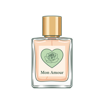 Perfume Bottle with Rose Heart Label - Mon Amour Valentine's Day Gift 