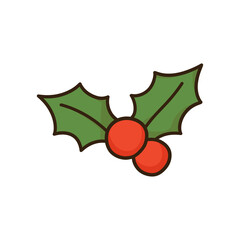 Holly leaves and berries cute Christmas cartoon illustration