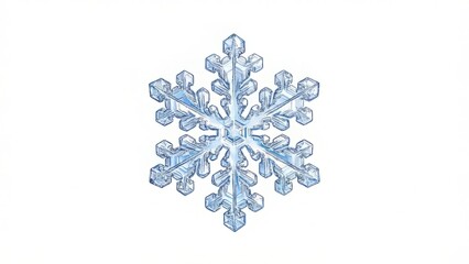 Stunning macro detail of a perfect, intricate six-sided ice crystal snowflake glistening against bright white