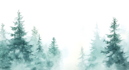 Obraz premium Misty Watercolor Pine Forest Landscape