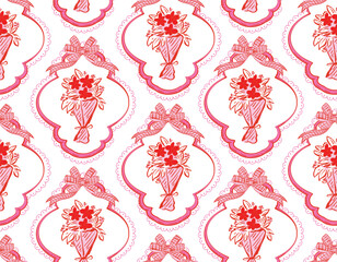Seamless pattern Valentine Love Theme  Trendy Romantic  Sweet background with Hand Brushed drawn  Style Design for fashion ,