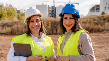Architect and engineer collaborating on site