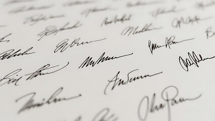 Collection of various handwritten signatures on a white document symbolizing agreement and official verification