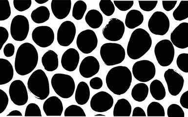Seamless black and white abstract pattern with organic rounded shapes and brush strokes