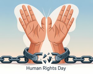 Illustration of human rights day with hands breaking free from chains