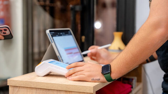 Modern barbershop checkout with digital technology