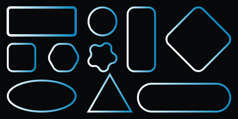Neon Gradient Outline Geometric Shapes Set on Black Background &ndash; Vector Abstract Design Elements