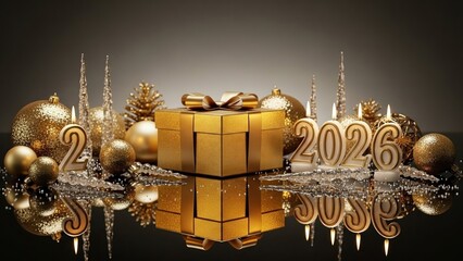 happy new year, new year's eve, silvester, new year, sparklers celebration greeting card, new year card - Year 2026 in sparkler font and firework fireworks pyrotechnic, on blue night sky background