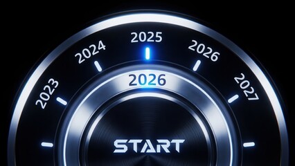 happy new year, new year's eve, silvester, new year, sparklers celebration greeting card, new year card - Year 2026 in sparkler font and firework fireworks pyrotechnic, on blue night sky background