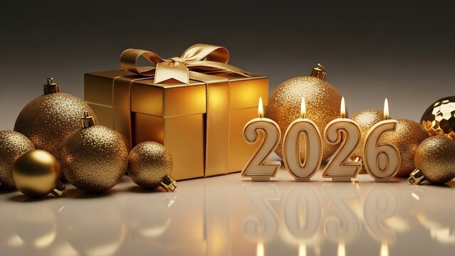 happy new year, new year's eve, silvester, new year, sparklers celebration greeting card, new year card - Year 2026 in sparkler font and firework fireworks pyrotechnic, on blue night sky background