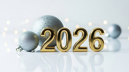 happy new year, new year's eve, silvester, new year, sparklers celebration greeting card, new year card - Year 2026 in sparkler font and firework fireworks pyrotechnic, on blue night sky background