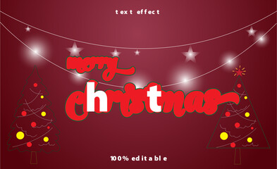 Christmas Greeting Card.Merry cristmas editable text effect with white texture text and with colourfull background.vector illustration