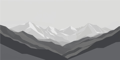 Fototapeta premium A high alpine winter panorama showcasing snowy mountain peaks and glaciers under a cold sky with fog and clouds
