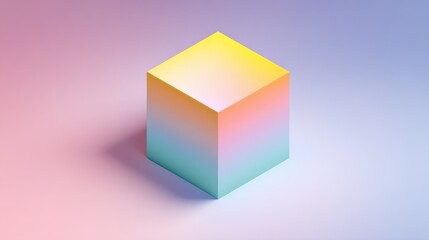 a minimalist illustration of an isometric cube with a gradient background featuring a pastel color palette and soft lighting