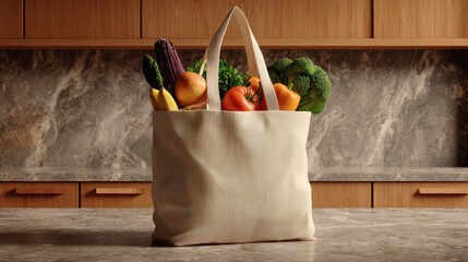 healthy groceries in kitchen tote