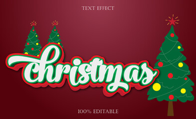 merry cristmas 3D text template effect . Merry Christmas lettering with Christmas tree, vector illustration