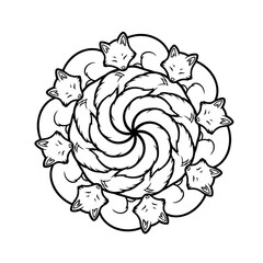 Intricate Floral Mandala Design Featuring Spiraling Petals and Leaf Patterns in a Symmetrical Arrangement