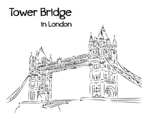 Hand Drawn Line Art Illustration of Tower Bridge in London