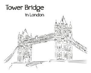 Hand Drawn Line Art Illustration of Tower Bridge in London
