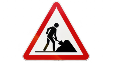 Road work ahead warning sign with silhouette of a worker