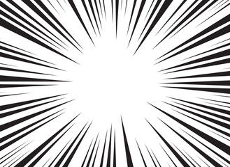 Fototapeta premium Comic speed lines background. Cartoon book sunburst background. Superhero radial line pattern frame. Manga anime explosion background. Pop art flash rays effect. Vector illustration.
