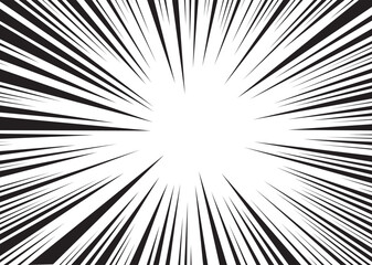 Fototapeta premium Comic speed lines background. Cartoon book sunburst background. Superhero radial line pattern frame. Manga anime explosion background. Pop art flash rays effect. Vector illustration.