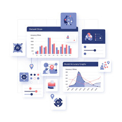 Dynamic Visual Dashboard Showcasing Artificial Intelligence and Machine Learning Data Analytics, Transforming Complex Information into Actionable Business Insights with Interactive Graphs and Charts
