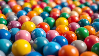 Close-up of colorful balls arranged strategically on a surface,  object,  form