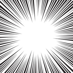 Obraz premium Comic speed lines background. Cartoon book sunburst background. Superhero radial line pattern frame. Manga anime explosion background. Pop art flash rays effect. Vector illustration.