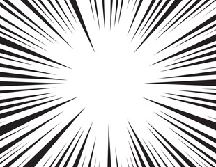 Fototapeta premium Comic speed lines background. Cartoon book sunburst background. Superhero radial line pattern frame. Manga anime explosion background. Pop art flash rays effect. Vector illustration.