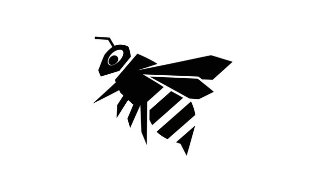 Black and white bee illustration on white background vector design