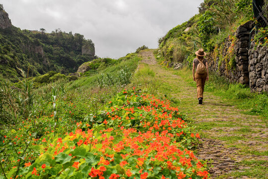 Woman exploring the ruins of San Jorge in Madeira